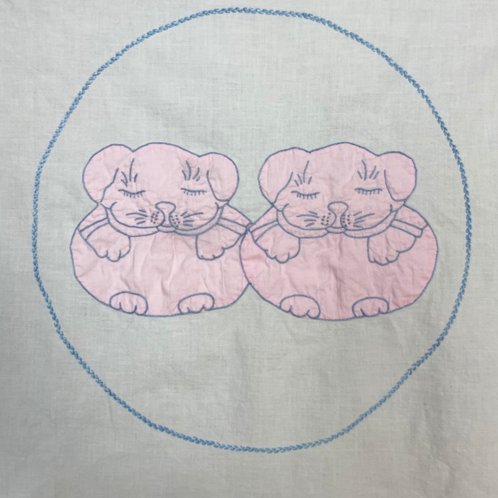 Vintage Curtain Embroidered Puppy White Pink Blue Home Decor Square Nursery